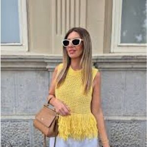 Ruby Rd. Yellow Fringe Tank Top